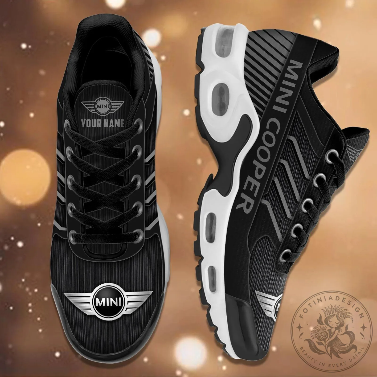 Mini Cooper Personalized Name Black and White Striped Design Running Shoes 25 Mini Cooper Personalized Name Black and White Striped Design Running Shoes