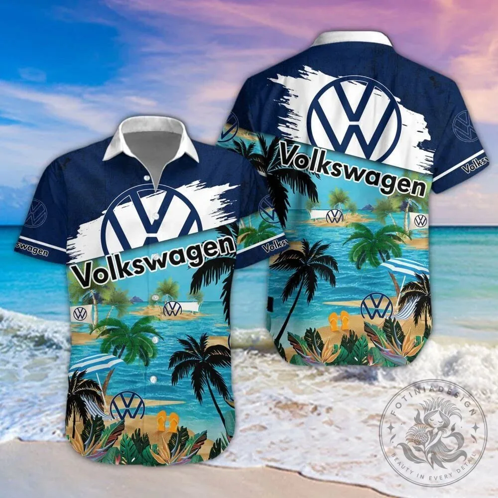 Volkswagen Logo Summer Beach Palm Trees Tropical Hawaiian Shirt
