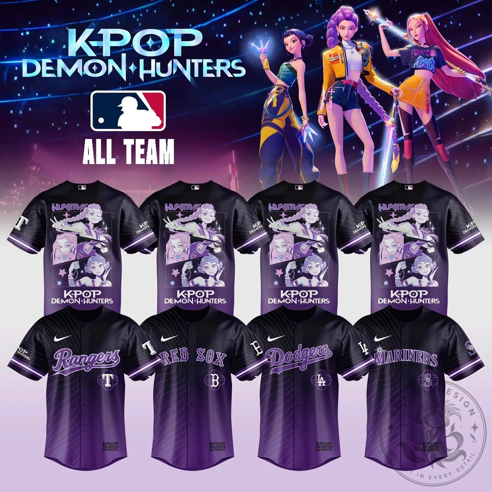 K-Pop Demon Hunters Major League Baseball All Team Purple Baseball Jersey 1 K-Pop Demon Hunters Major League Baseball All Team Purple Baseball Jersey