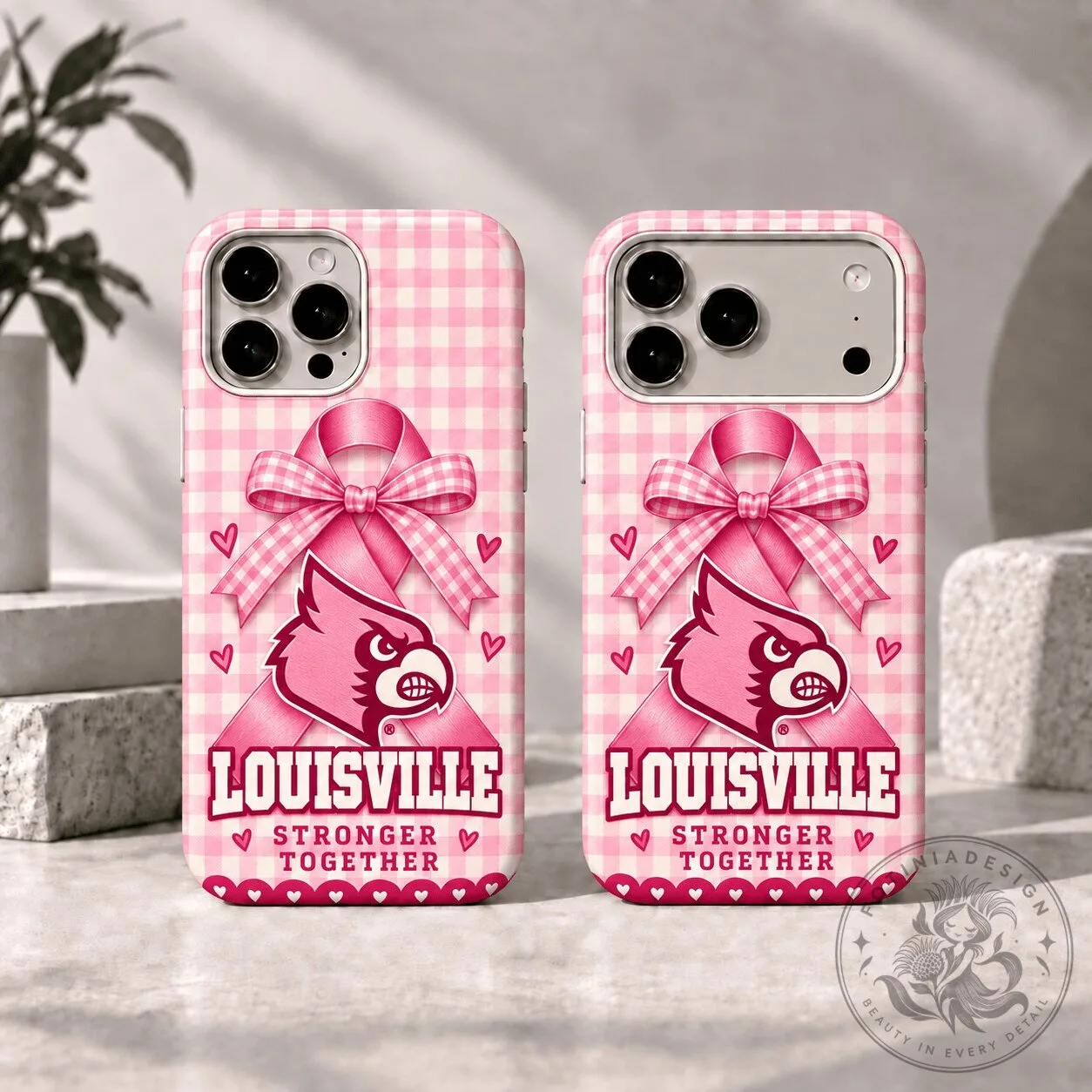 Louisville Cardinals Breast Cancer Awareness Pink Gingham Pattern Phone Case