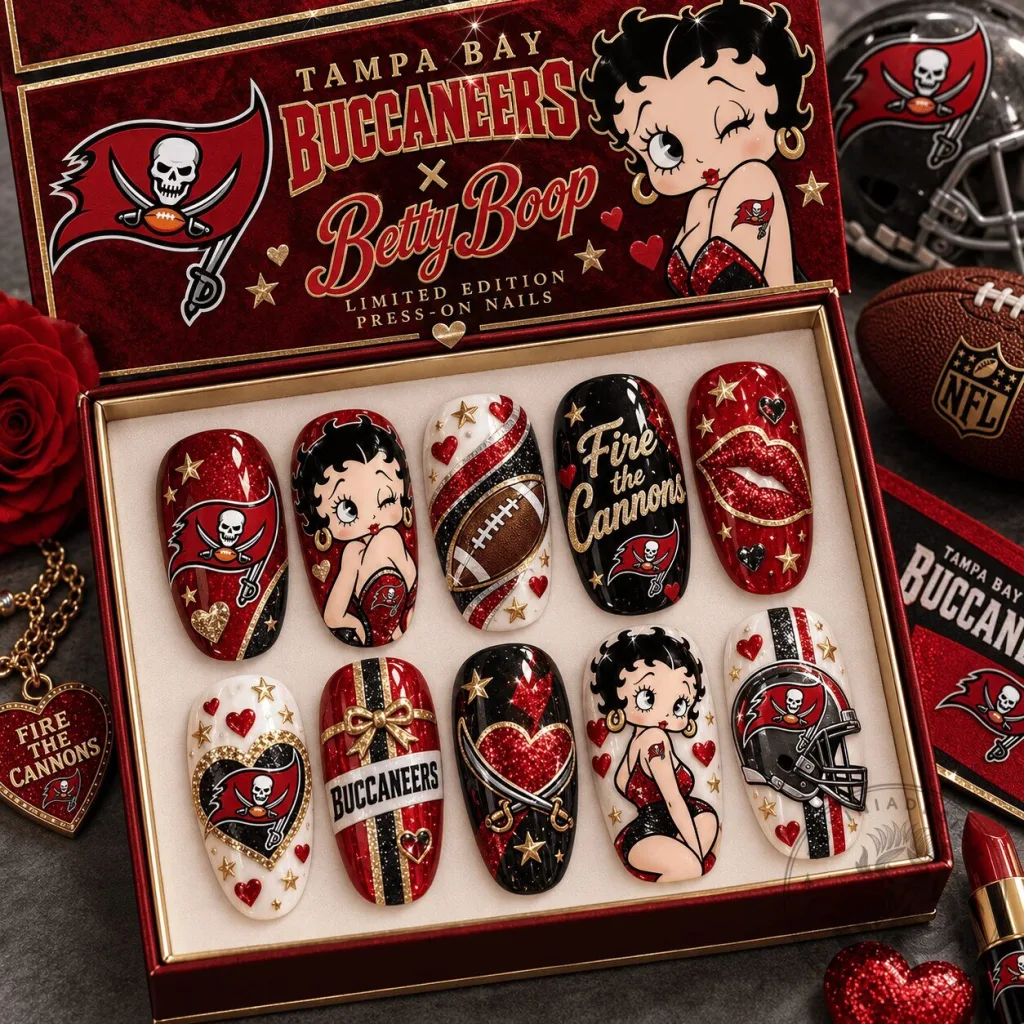 Tampa Bay Buccaneers Betty Boop Limited Edition Glamour Press-On Nails Set Tampa Bay Buccaneers Betty Boop Limited Edition Glamour Press-On Nails Set