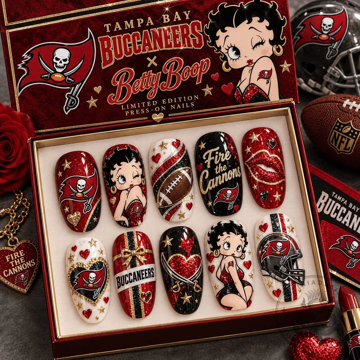 Tampa Bay Buccaneers Betty Boop Limited Edition Glamour Press-On Nails Set
