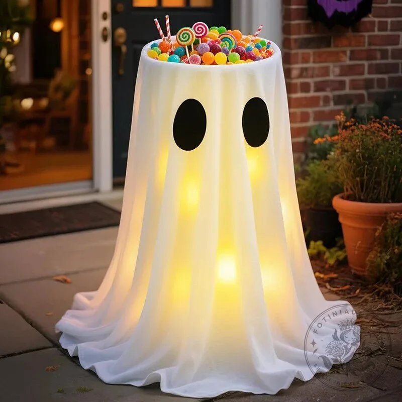 Light Up Halloween Ghost Candy Bowl Outdoor Yard Decoration