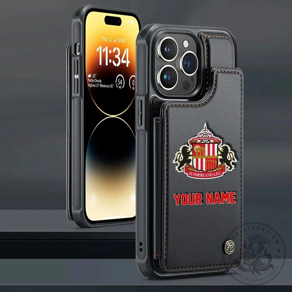 Sunderland Football Club Personalized Name Leather Flip Wallet Phone Case