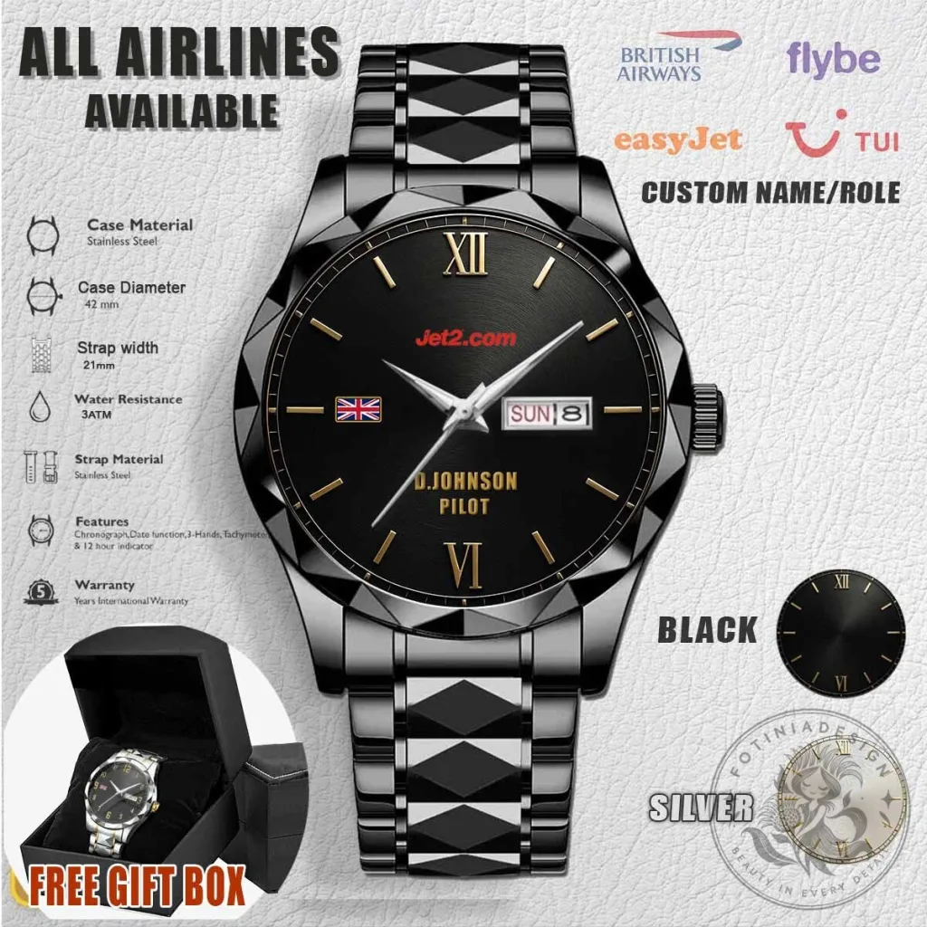 Jet2 Personalized Stainless Steel Pilot Watch with Custom Name and Role 9 Jet2 Personalized Stainless Steel Pilot Watch with Custom Name and Role