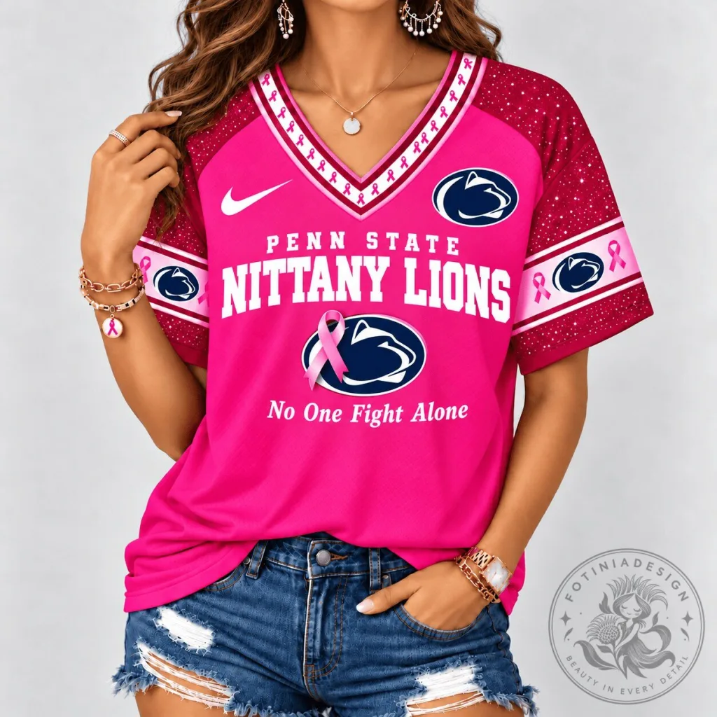 Penn State Nittany Lions No One Fights Alone Breast Cancer Awareness T-Shirt Penn State Nittany Lions No One Fights Alone Breast Cancer Awareness T-Shirt