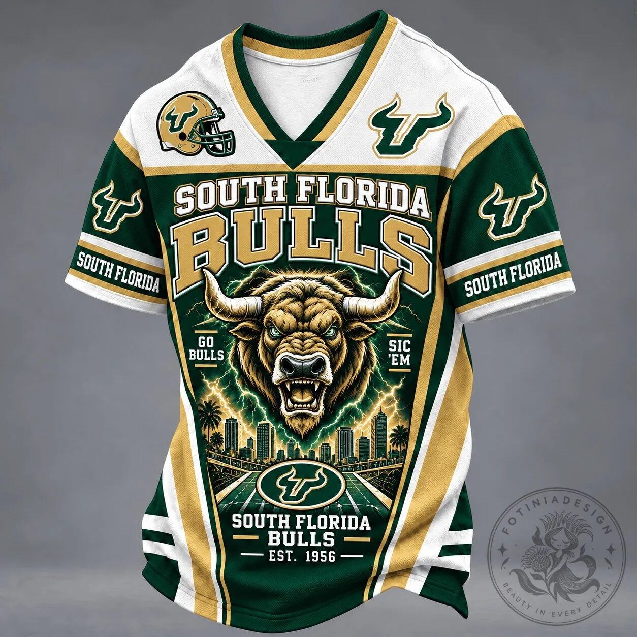 South Florida Bulls NCAA Mascot Spirit V-Neck Football Team Jersey