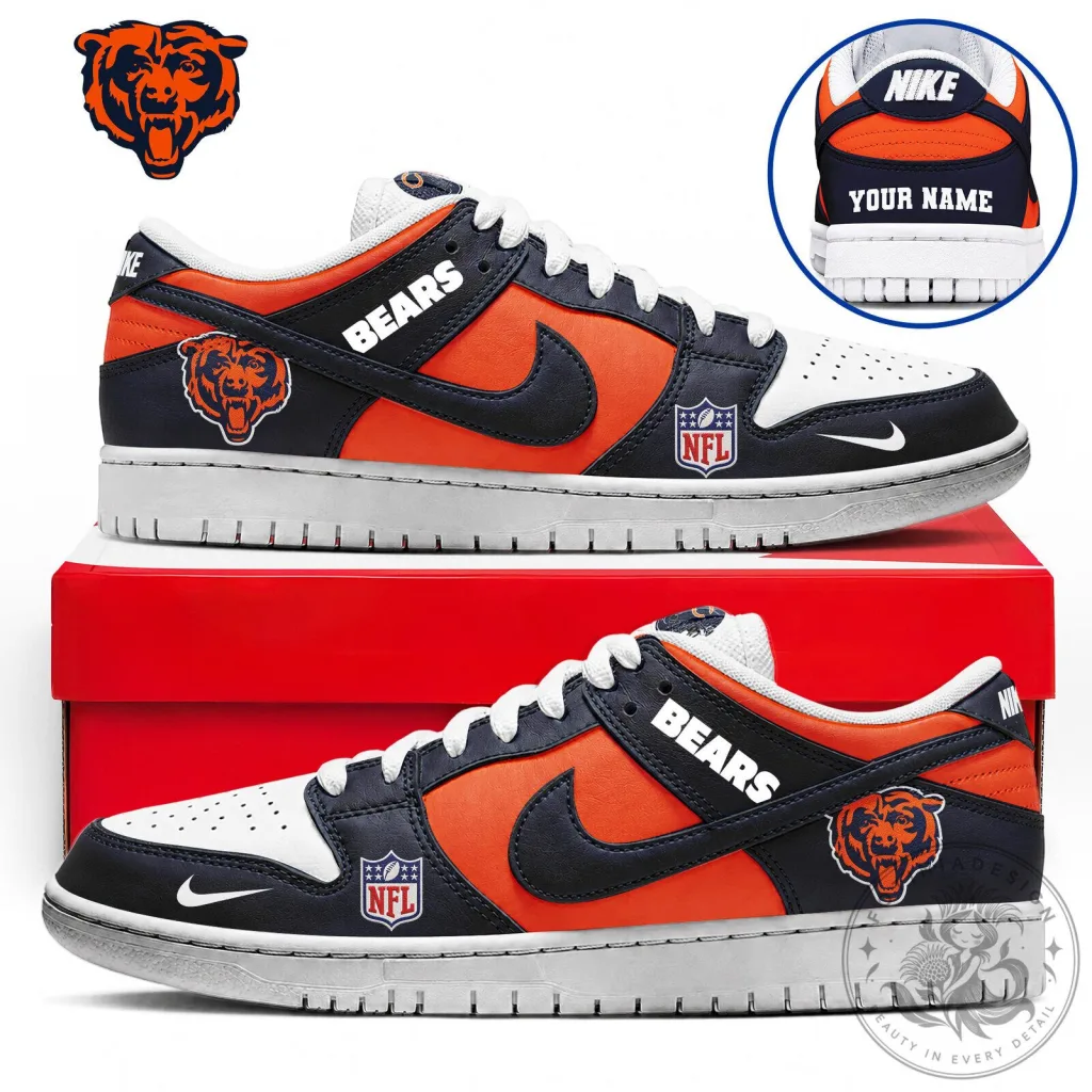 Chicago Bears NFL Team Logo Custom Name Dunk Low Shoes Chicago Bears NFL Team Logo Custom Name Dunk Low Shoes