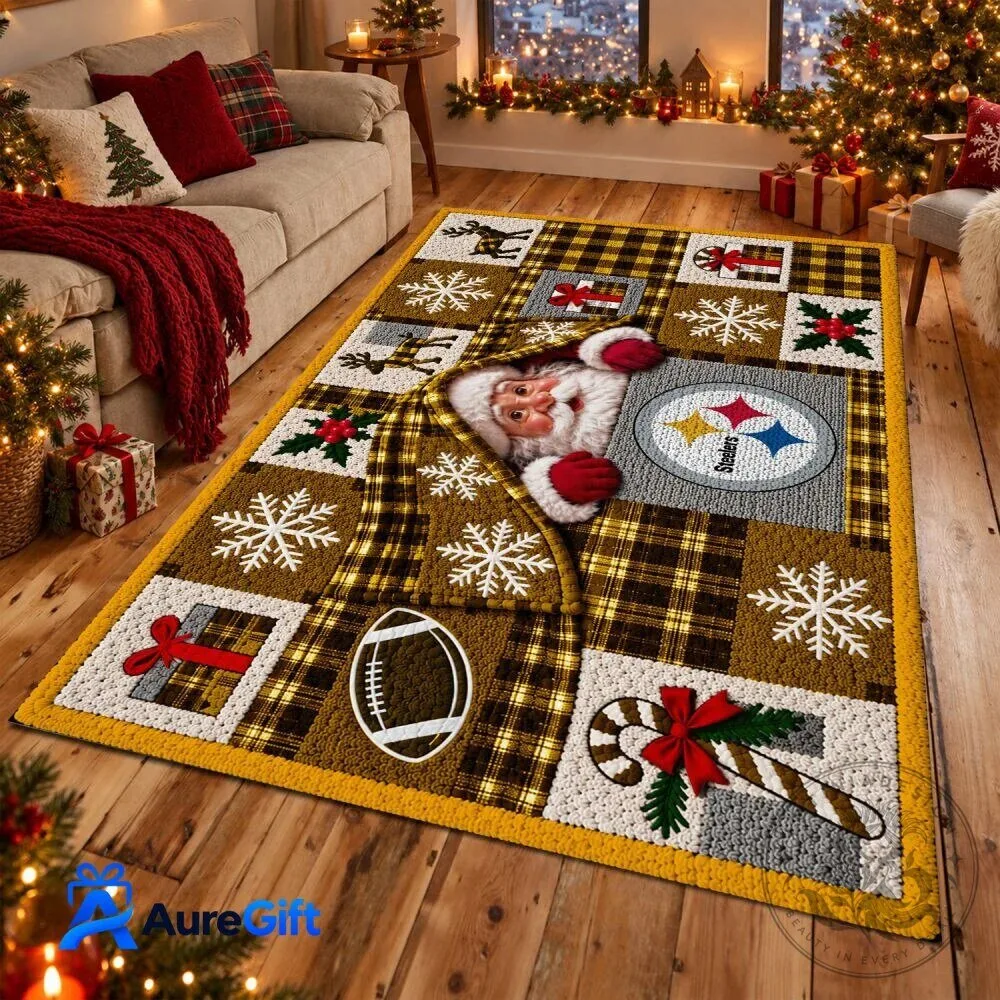 Pittsburgh Steelers Christmas Holiday Santa Claus Football Fan Rug