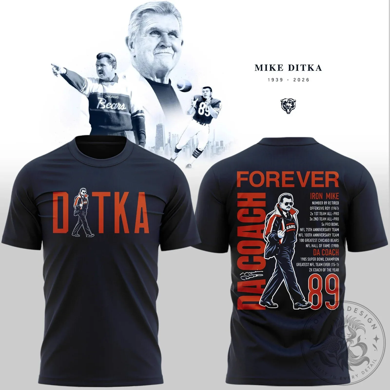 Mike Ditka Da Coach Chicago Bears Football Legend Black T-Shirt