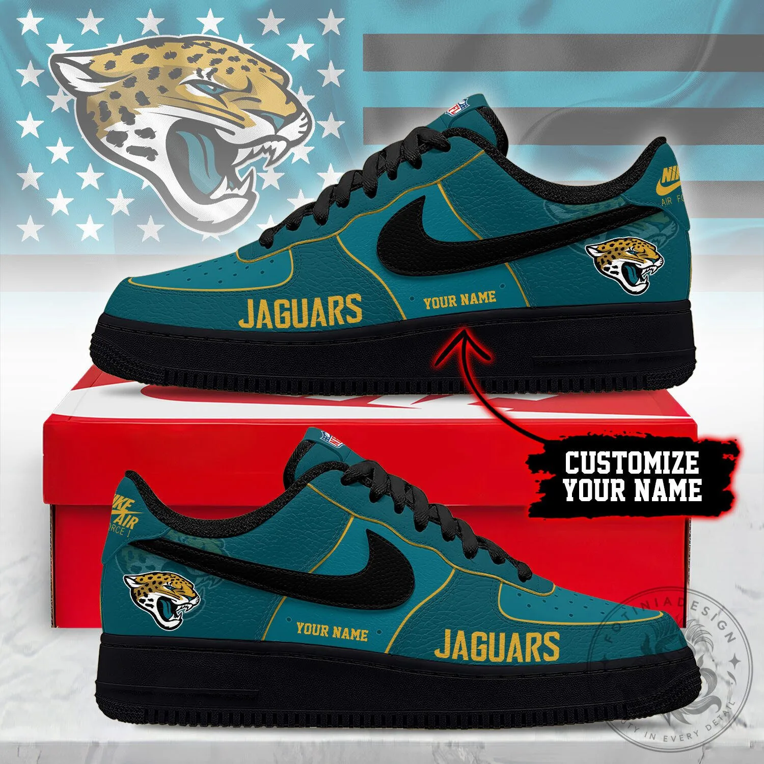 Jacksonville Jaguars NFL Team Logo Custom Name Sneakers Shoes