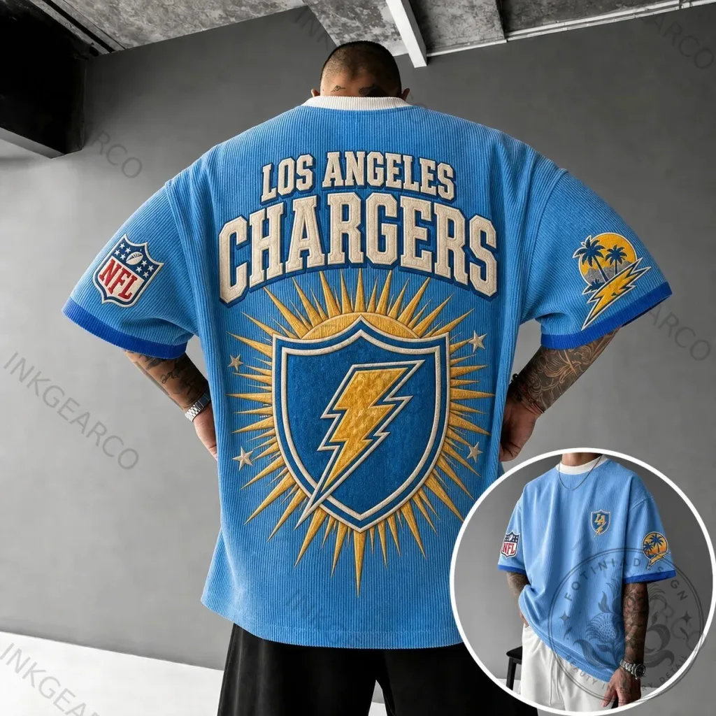 Corduroy Short Sleeve T-Shirt for Los Angeles Chargers NFL Football Team 7 Corduroy Short Sleeve T-Shirt for Los Angeles Chargers NFL Football Team