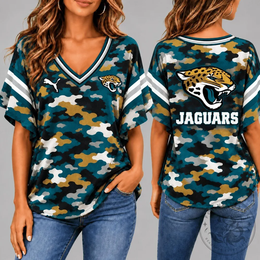 Jacksonville Jaguars Women's Camouflage Print Football T-Shirt 28 Jacksonville Jaguars Women's Camouflage Print Football T-Shirt