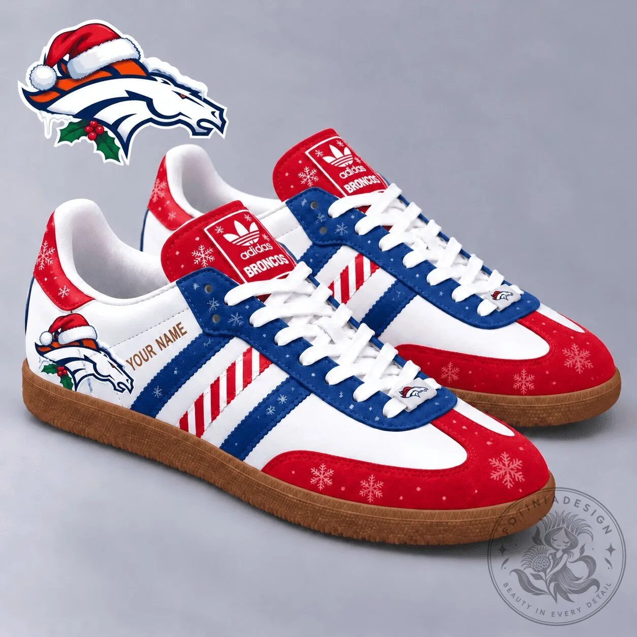 Denver Broncos Christmas Holiday Custom Name Samba Shoes