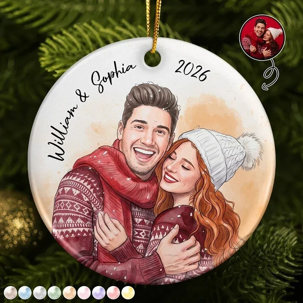 Personalized Couple Watercolor Art Christmas Ornament - Custom Photo Holiday Gift