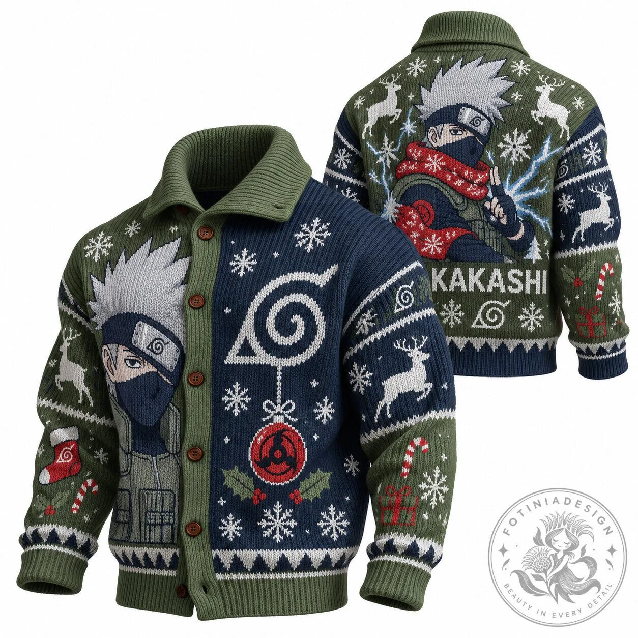Kakashi Hatake Naruto Shippuden Christmas Holiday Ugly Sweater Cardigan