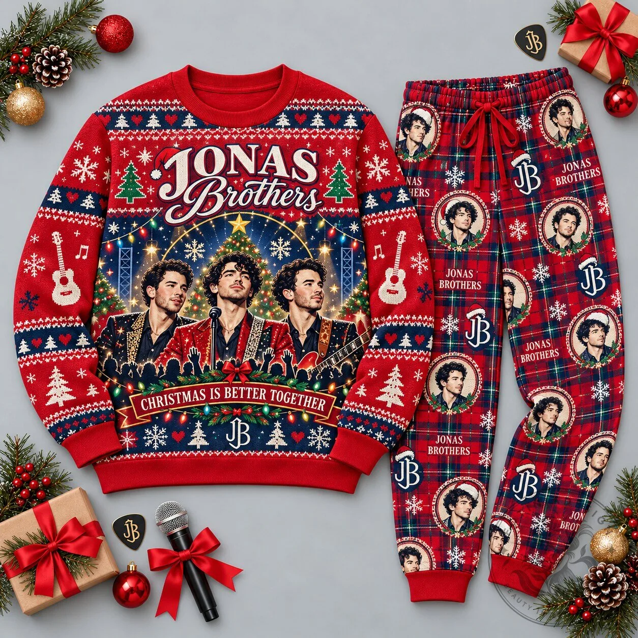 Jonas Brothers Christmas Is Better Together Festive Holiday Pajamas Set