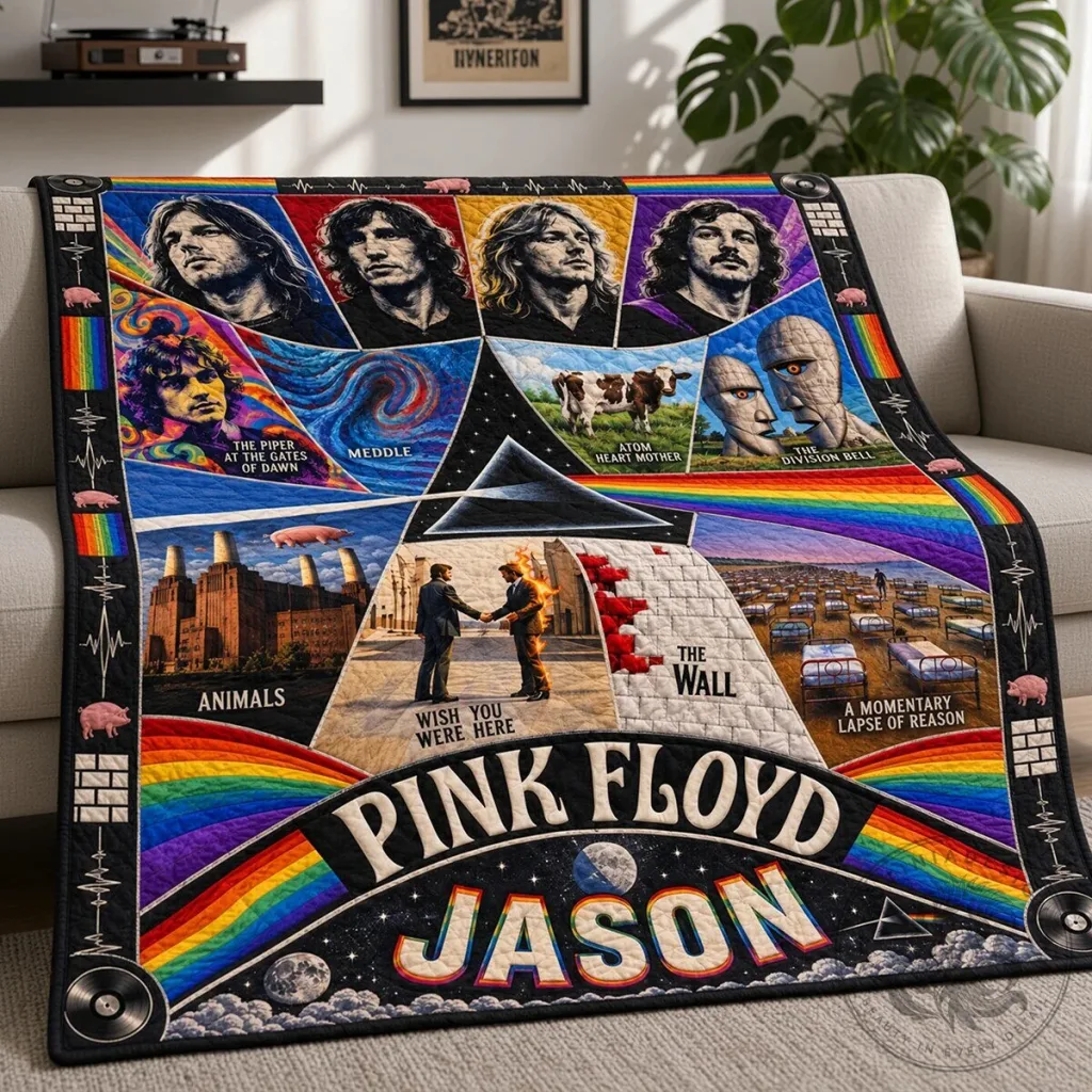 Pink Floyd Band Album Covers Personalized Rainbow Music Fan Quilt Blanket Pink Floyd Band Album Covers Personalized Rainbow Music Fan Quilt Blanket