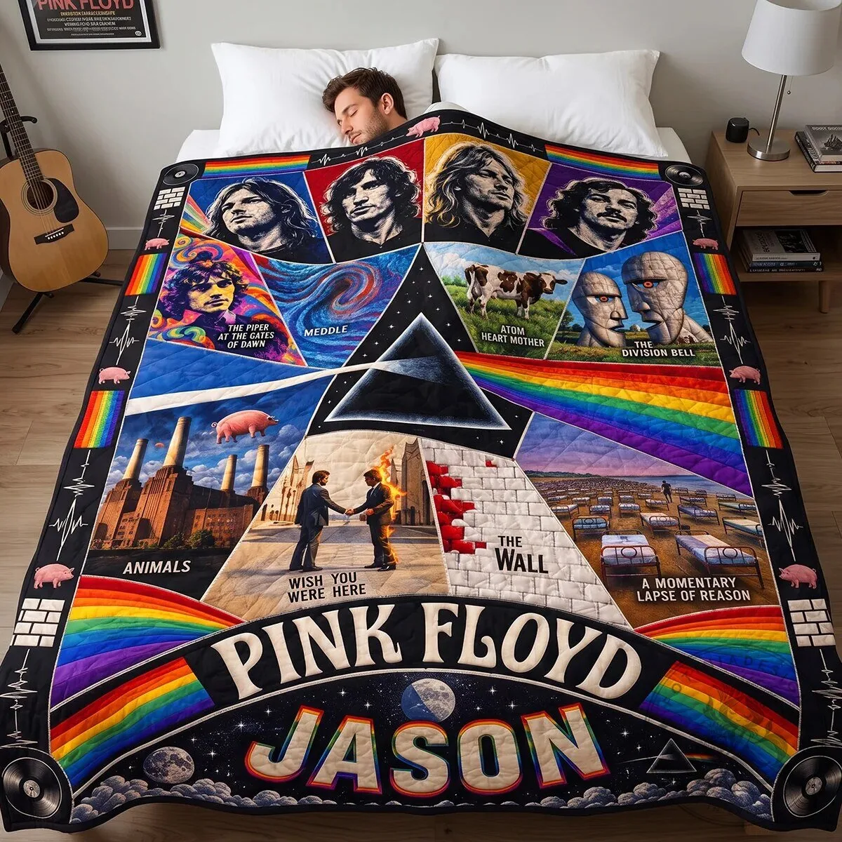 Pink Floyd Band Album Covers Personalized Rainbow Music Fan Quilt Blanket 11 Pink Floyd Band Album Covers Personalized Rainbow Music Fan Quilt Blanket