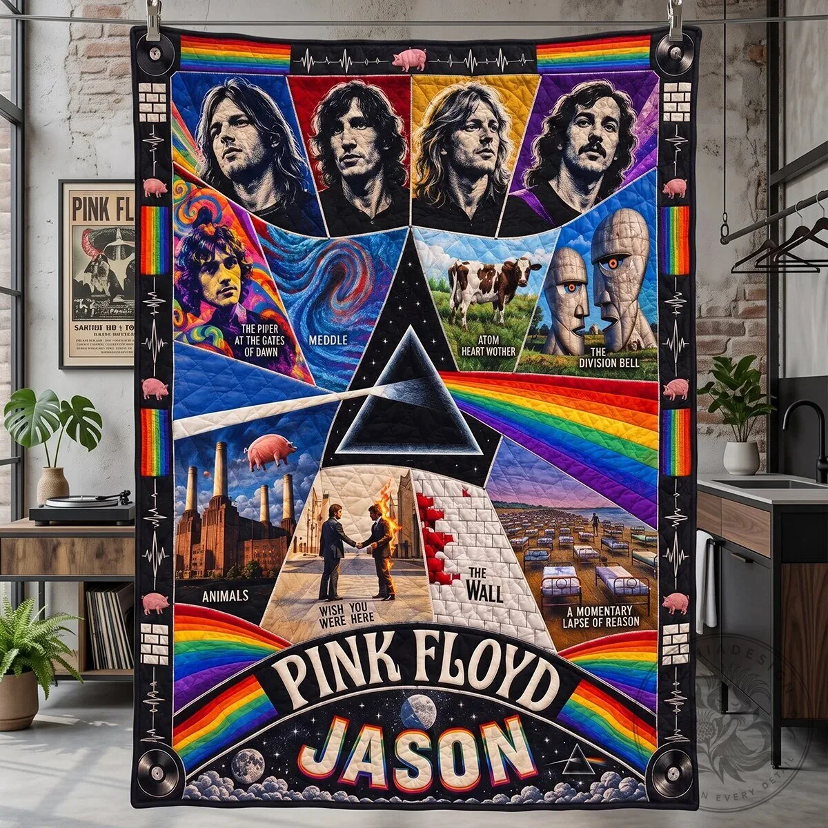 Pink Floyd Band Album Covers Personalized Rainbow Music Fan Quilt Blanket 13 Pink Floyd Band Album Covers Personalized Rainbow Music Fan Quilt Blanket