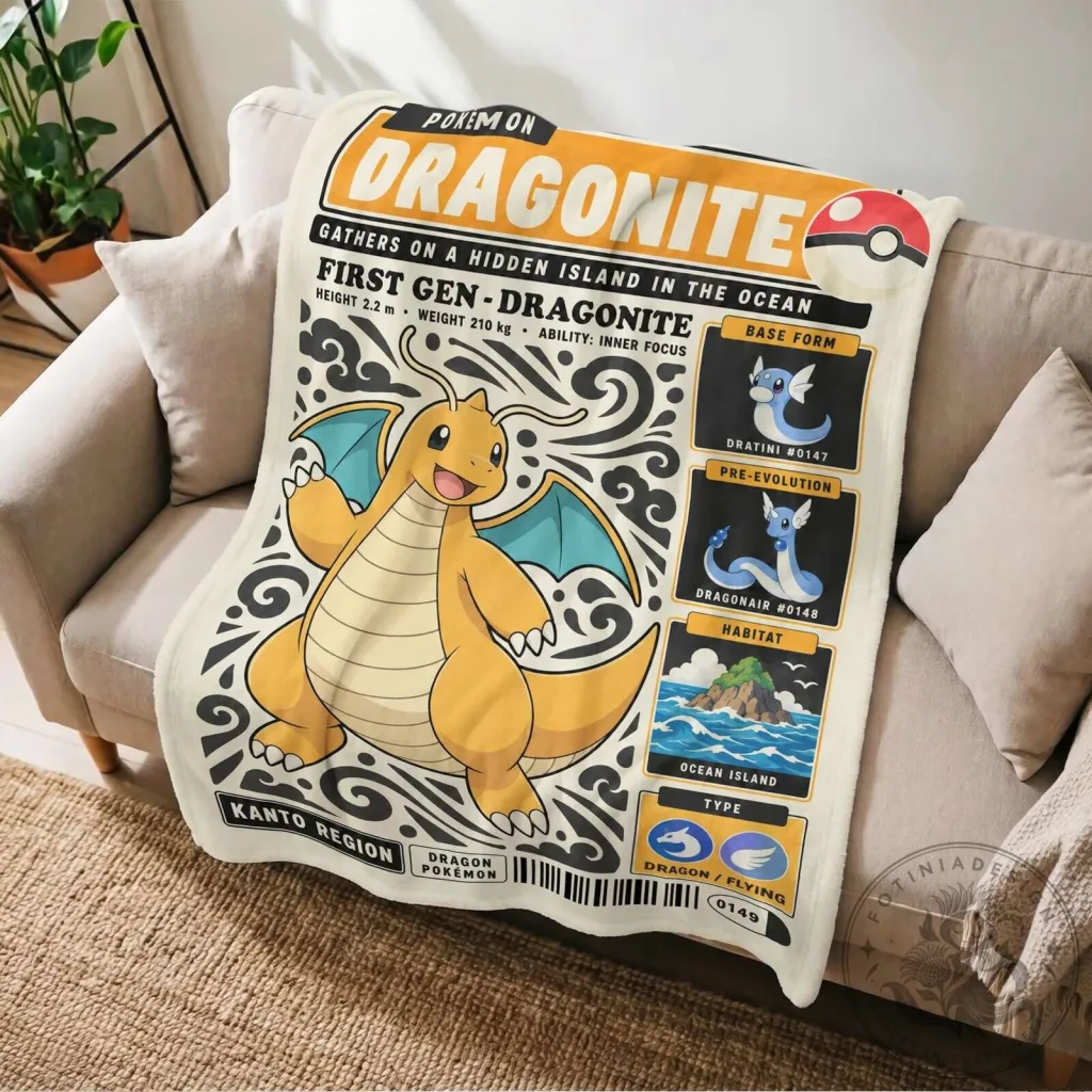Pokemon Dragonite First Generation Kanto Region Ocean Island Fleece Blanket Pokemon Dragonite First Generation Kanto Region Ocean Island Fleece Blanket