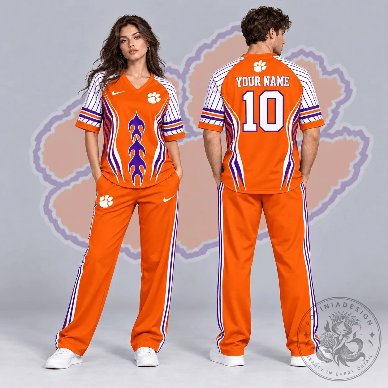 Clemson Tigers Personalized Flame Stripe Orange and Purple Baseball Jersey 1 Clemson Tigers Personalized Flame Stripe Orange and Purple Baseball Jersey