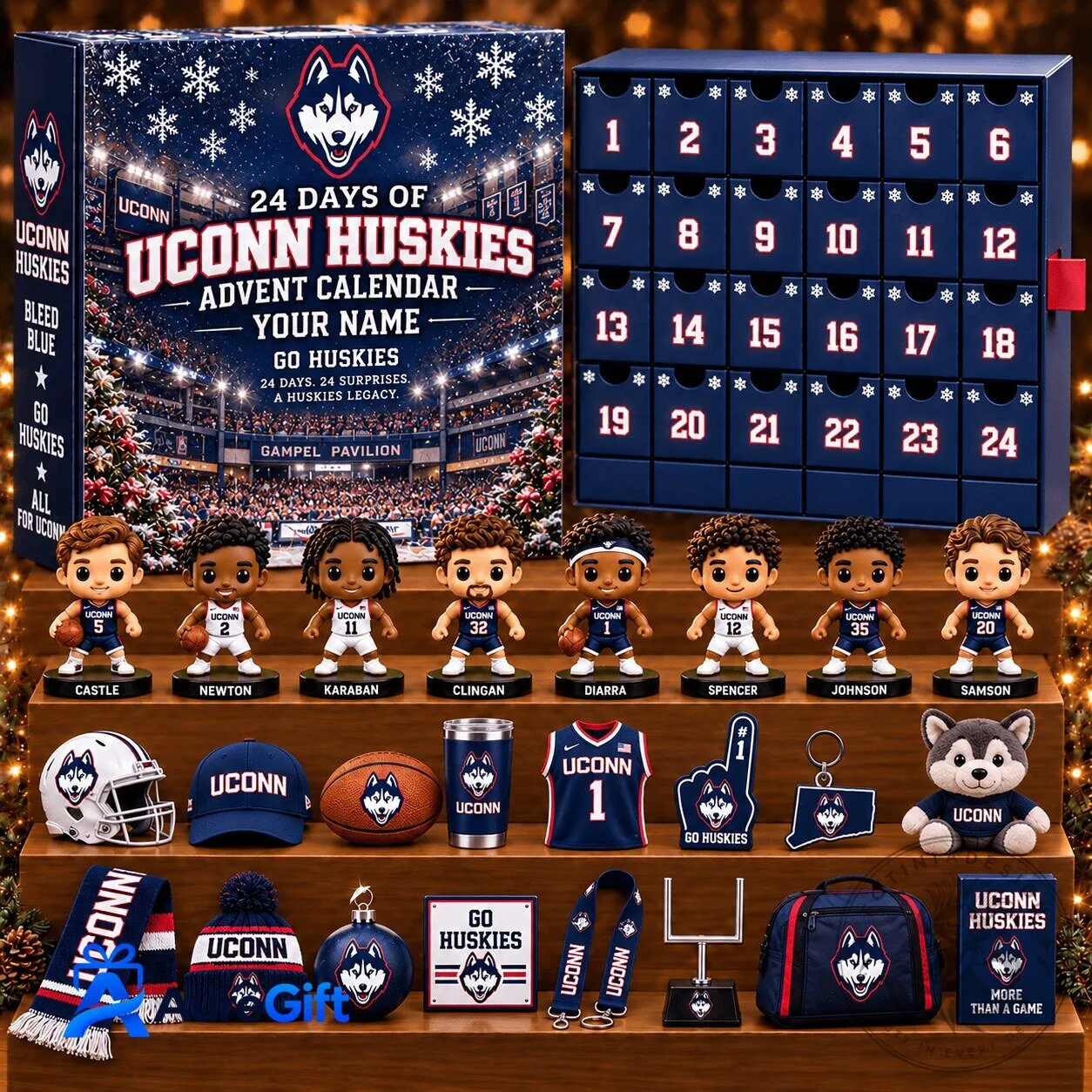 UConn Huskies Basketball Team 24 Days of Advent Calendar with Mini Figurines