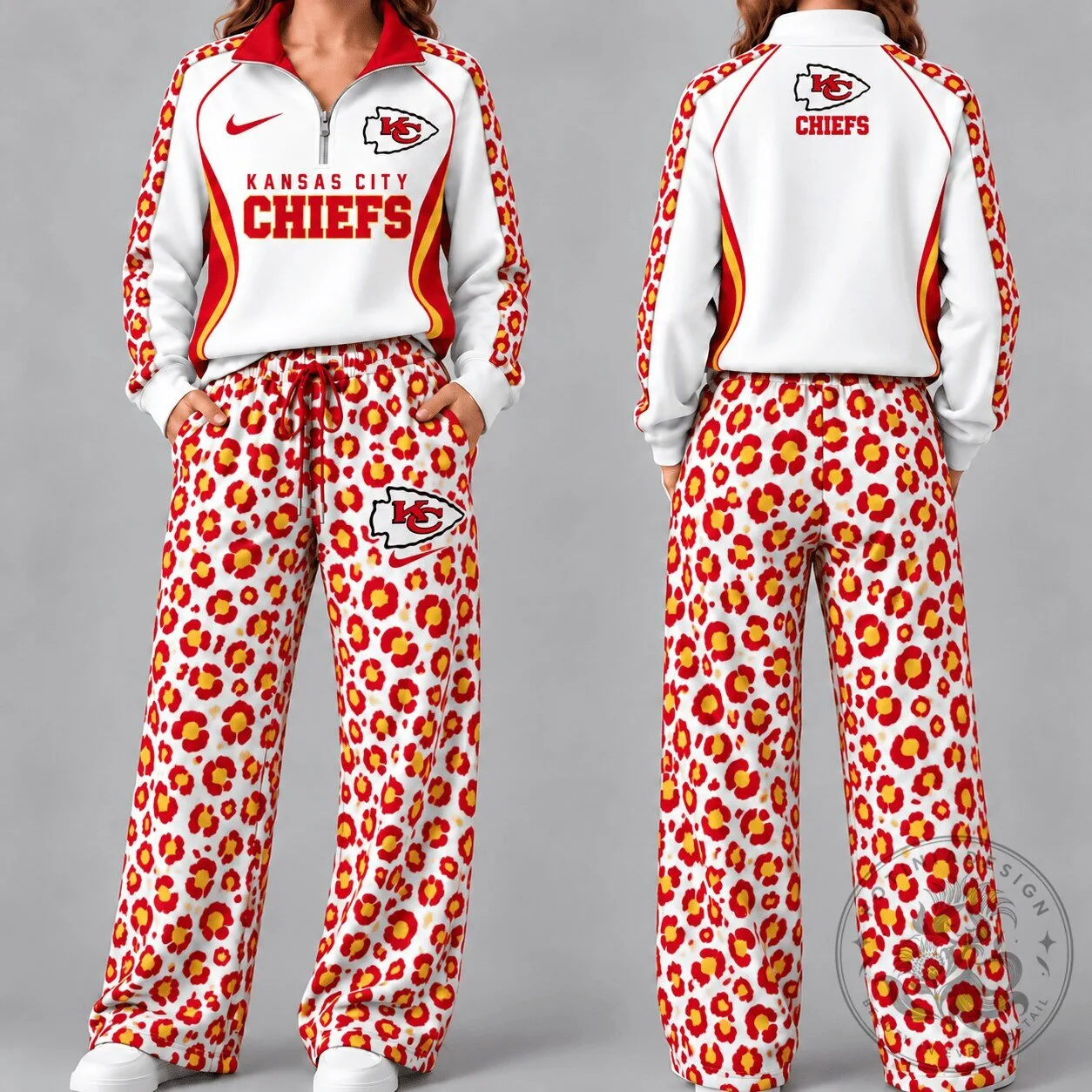 Kansas City Chiefs Women's Leopard Print Quarter-Zip Tracksuit Hoodie