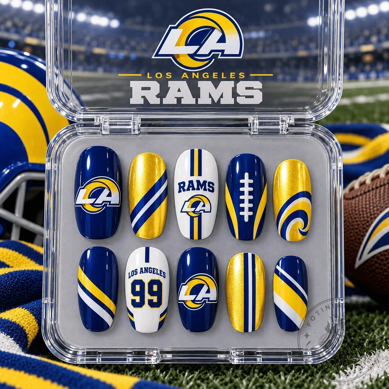 Los Angeles Rams Football Team Blue and Gold Fan Press-On Nails Set