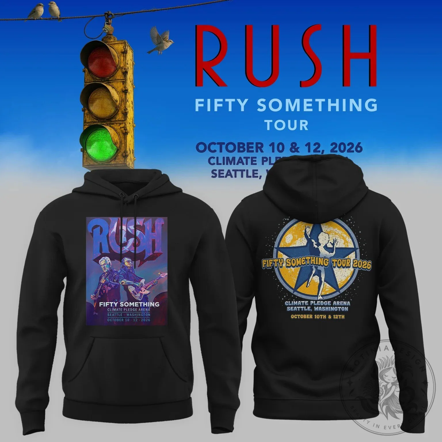 Black Hoodie for the 2026 Rush Fifty Something Tour at Climate Pledge Arena in Seattle