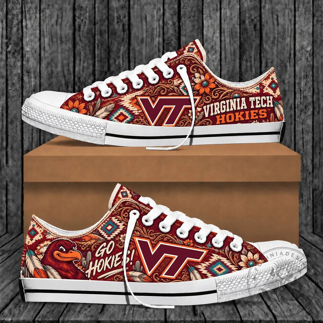 Virginia Tech Hokies Western Boho Low Top Canvas Shoes