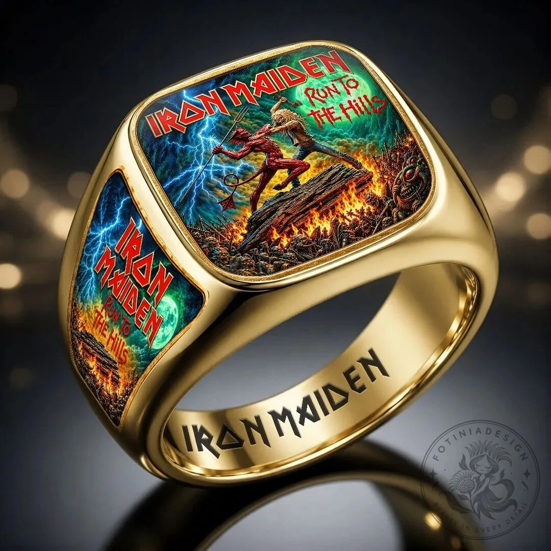 Iron Maiden Run to the Hills Gold Plated Heavy Metal Band Ring