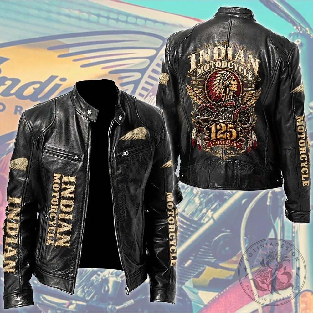 Men's Leather Jacket in Black for Indian Motorcycle's 125th Anniversary