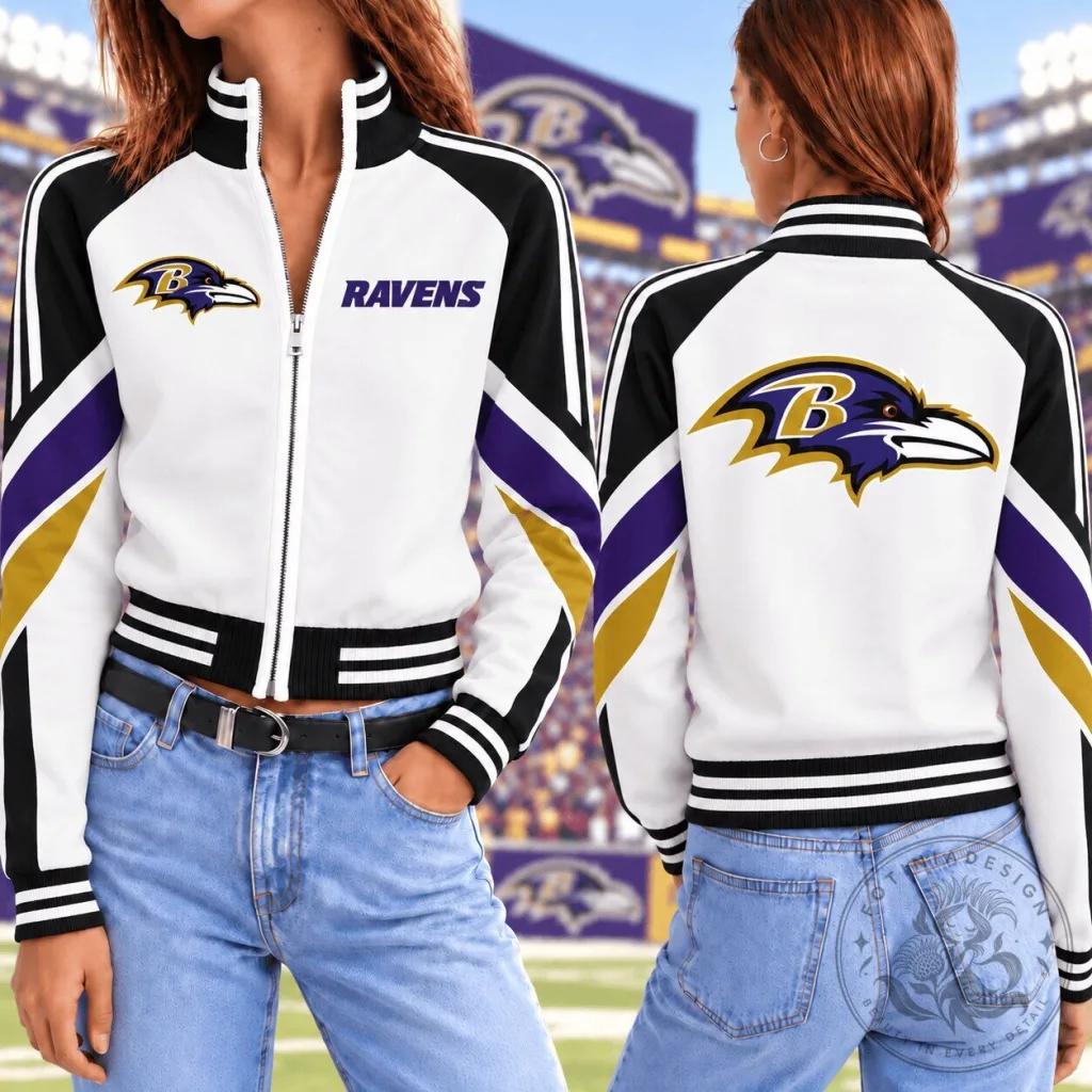 Baltimore Ravens NFL Football Vintage Colorblock Mockneck Zipper Jacket