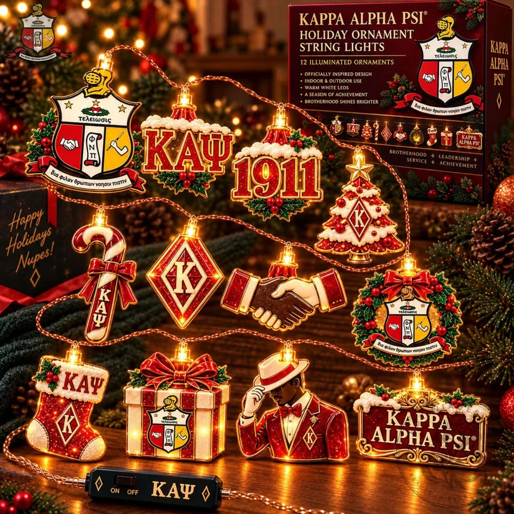 Christmas String Lights with Kappa Alpha Psi Fraternity Ornaments