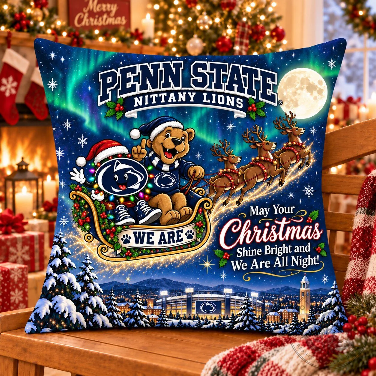 Penn State Nittany Lions Christmas Night Flight Decorative Pillow