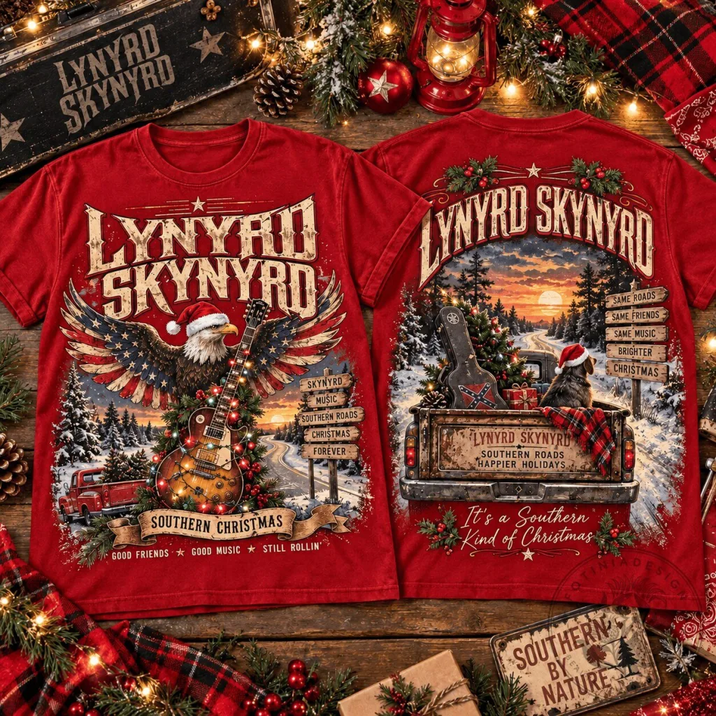 Lynyrd Skynyrd Southern Christmas Eagle Guitar Holiday Red T-Shirt