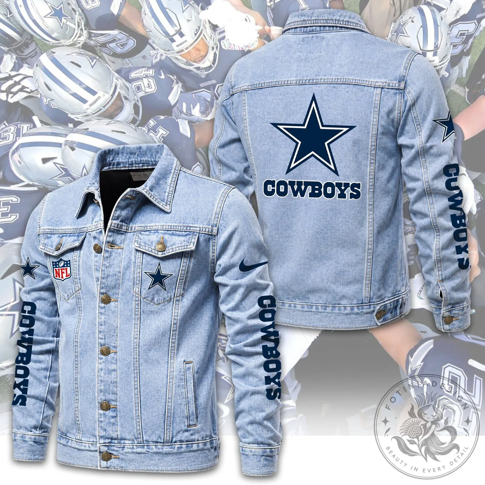 Dallas Cowboys NFL Team Logo Denim Jacket 8 Dallas Cowboys NFL Team Logo Denim Jacket