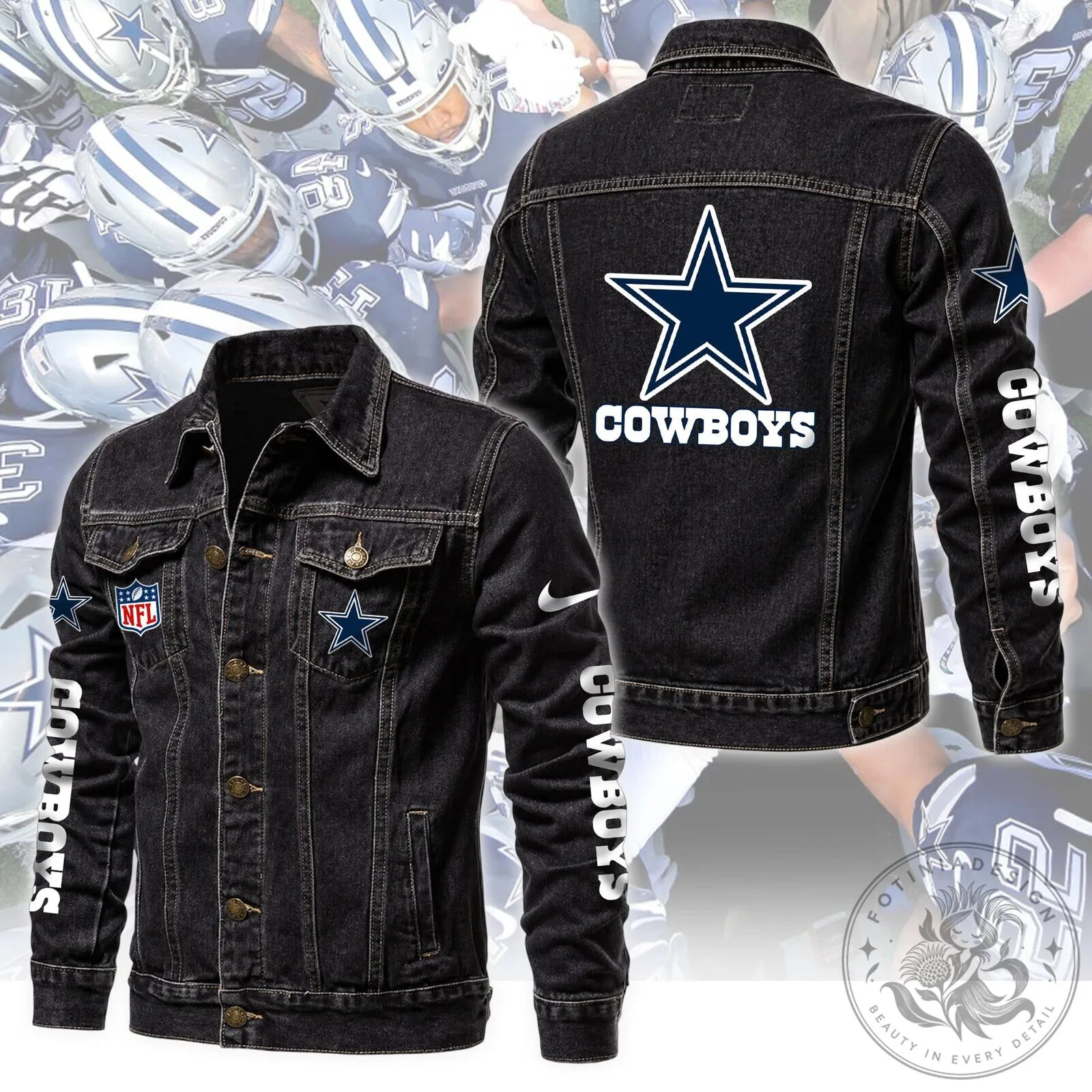 Dallas Cowboys NFL Team Logo Denim Jacket 9 Dallas Cowboys NFL Team Logo Denim Jacket