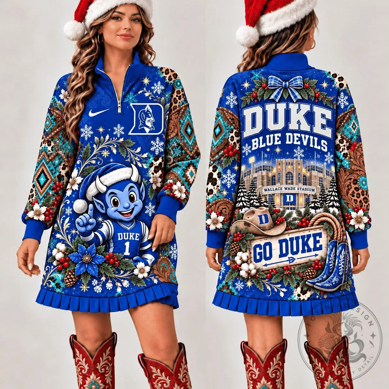 Duke Blue Devils Christmas Wallace Wade Stadium Western Boho Sweatshirt Dress 2 Duke Blue Devils Christmas Wallace Wade Stadium Western Boho Sweatshirt Dress