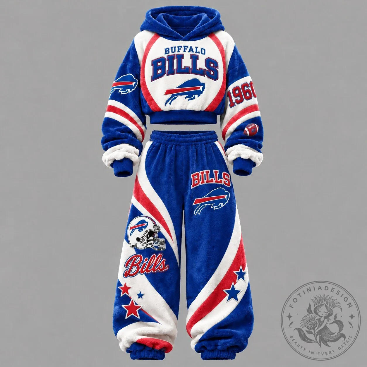 Buffalo Bills Football Team Cropped Hoodie and Sweatpants Set