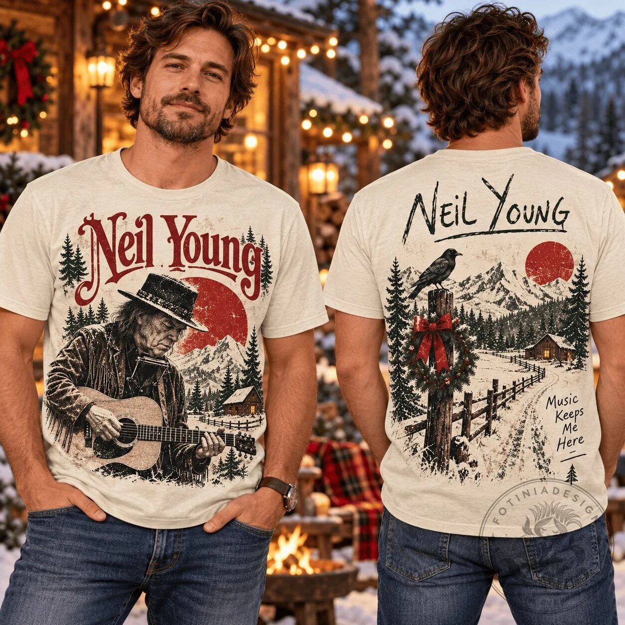 Neil Young Winter Mountain Guitar Music T-Shirt