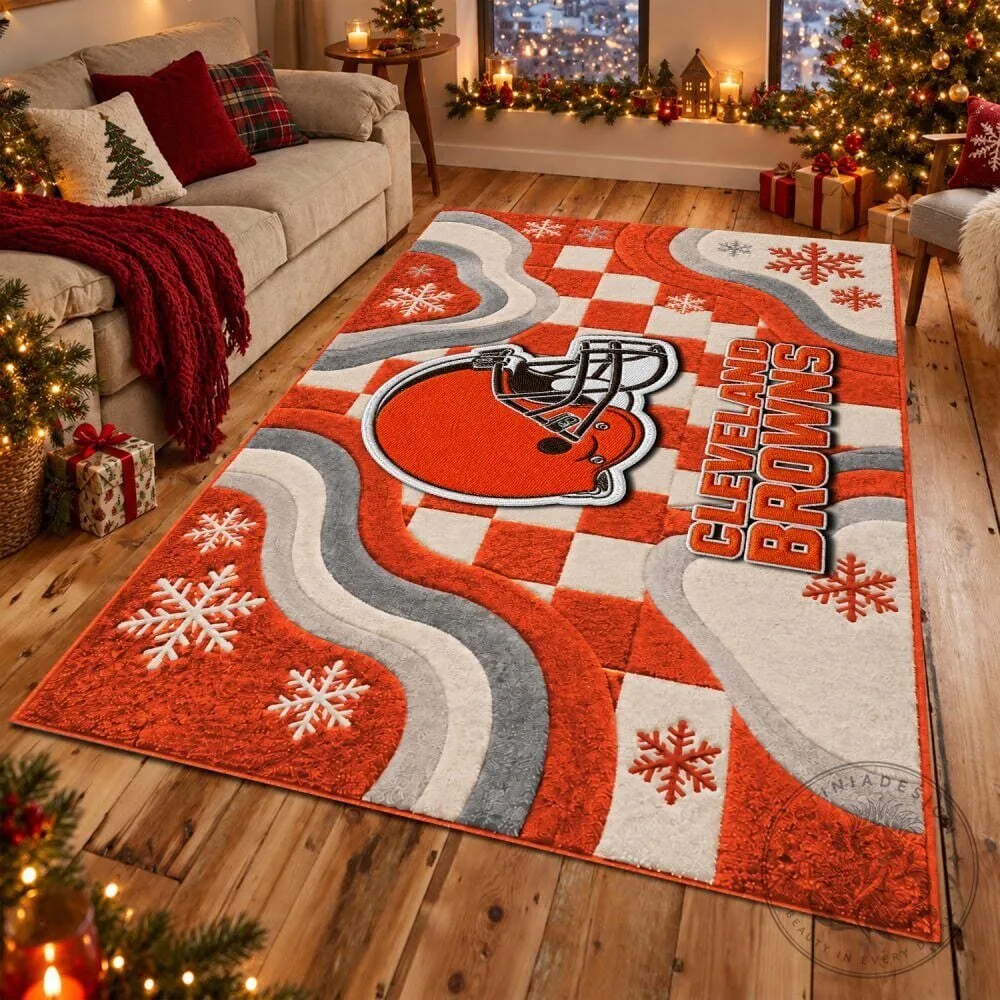 Christmas Holiday Area Rug featuring Cleveland Browns Football Team