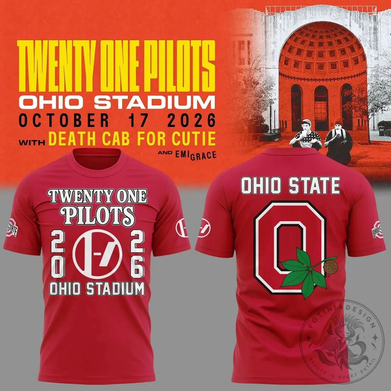 Ohio State Football Twenty One Pilots Concert Red T-Shirt