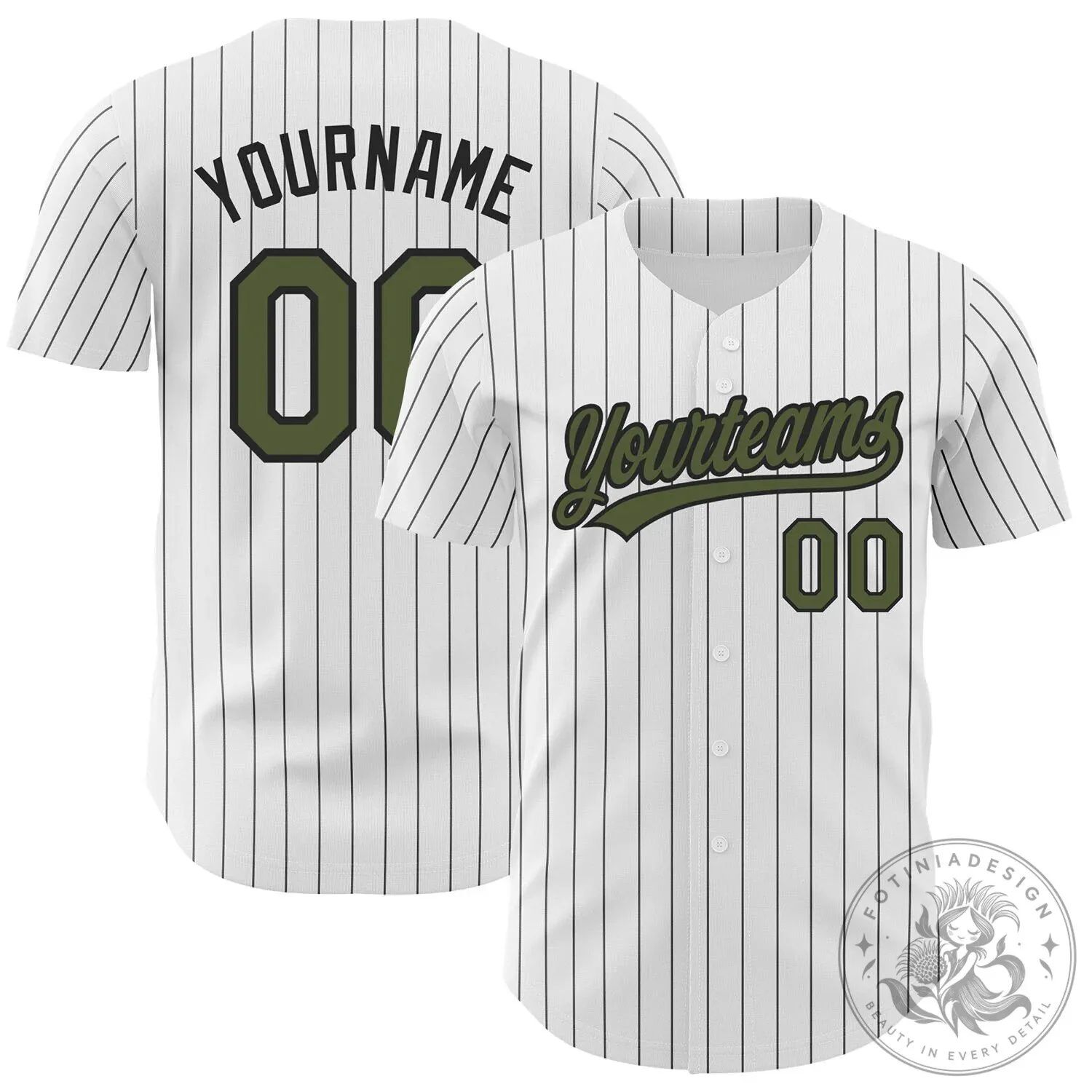 Custom White Black Pinstripe Olive Green Authentic Baseball Jersey