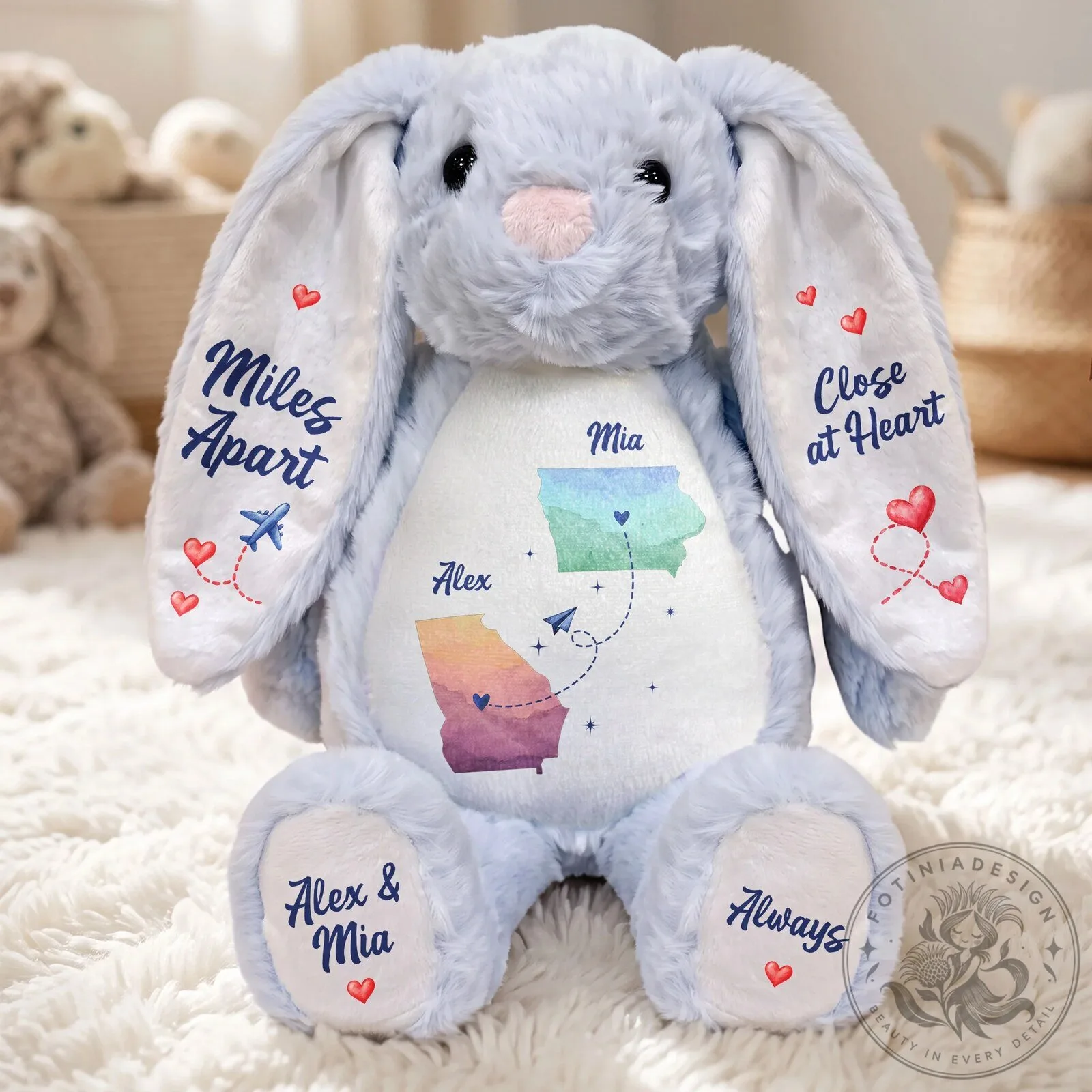 Personalized Long Distance Relationship Gift Miles Apart Close At Heart Bunny Plush