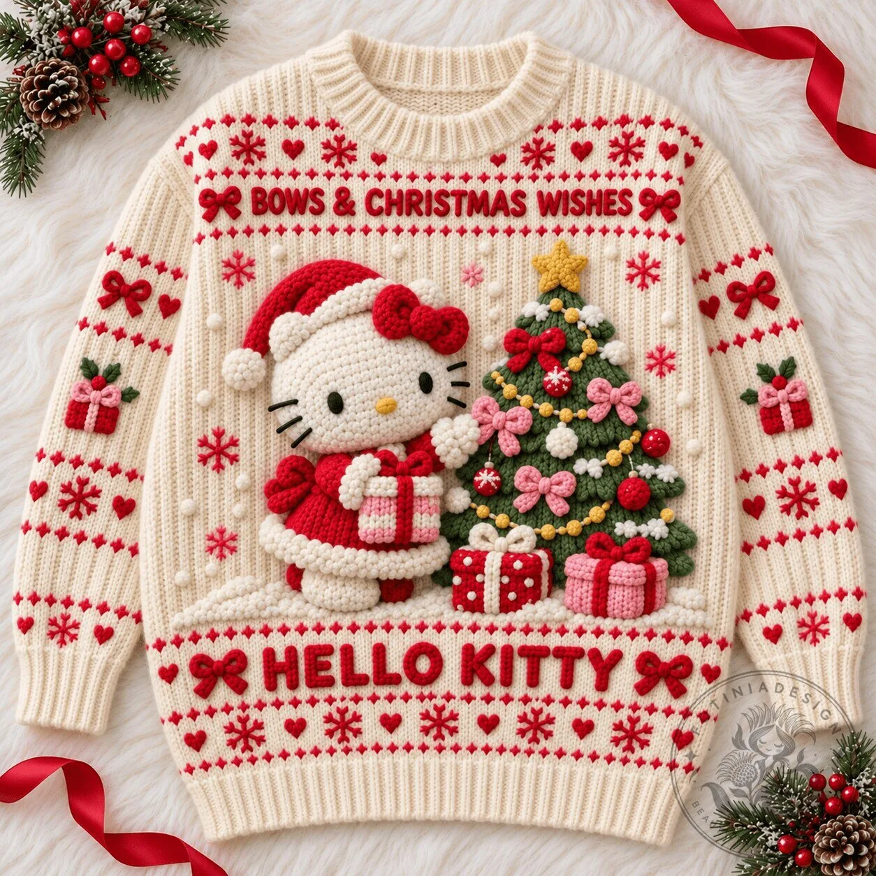 Hello Kitty Bows and Christmas Wishes Holiday Sweater 5 Hello Kitty Bows and Christmas Wishes Holiday Sweater
