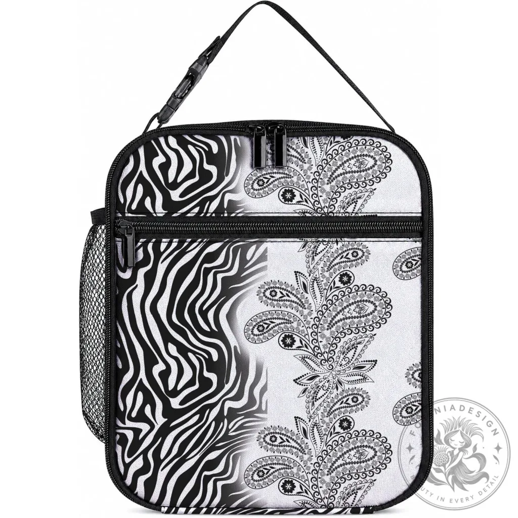 African Zebra Print and Paisley Pattern Insulated Lunch Bag