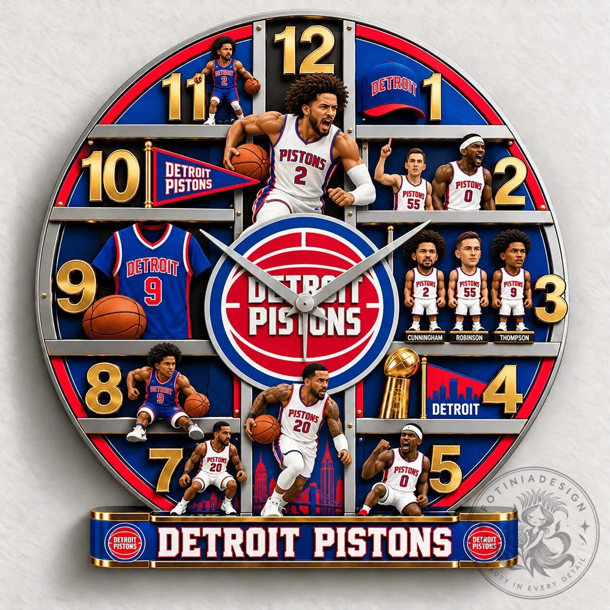 Detroit Pistons NBA Basketball Team Logo and Players Wall Clock 1 Detroit Pistons NBA Basketball Team Logo and Players Wall Clock