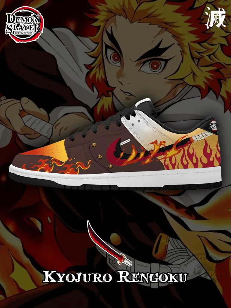Demon Slayer Kyojuro Rengoku Flame Hashira Anime Fan Art Shoes